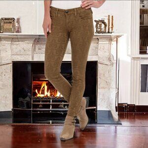 FREE PEOPLE ( 27 ) Textured Skinny Jeans Tan/Gold Straight Leg